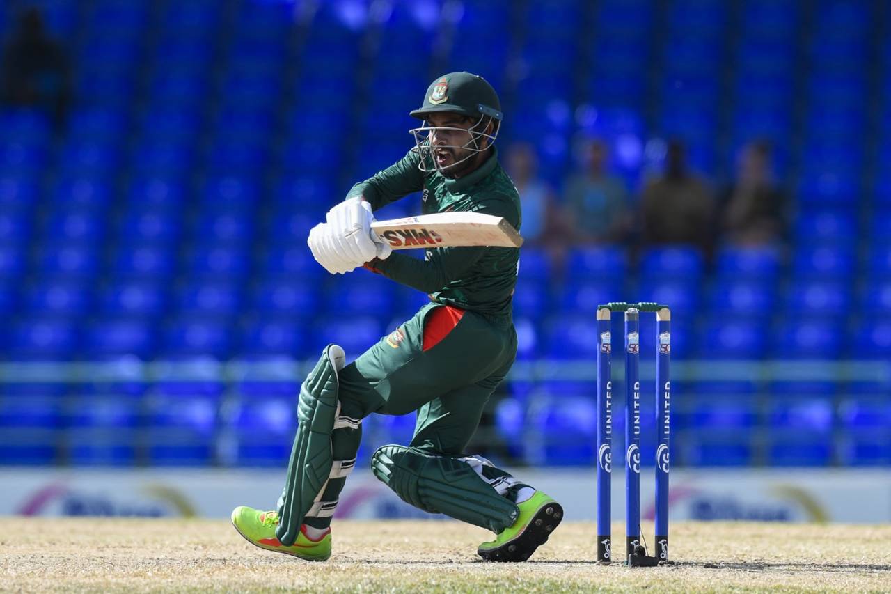 Mehidy Hasan Miraz counterattacked after coming in to bat in the third over, West Indies vs Bangladesh, 3rd ODI, Basseterre, December 12, 2024