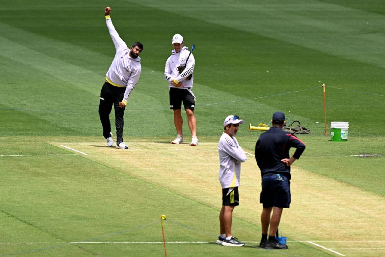 Jasprit Bumrah and Gautam Gambhir try to get an idea of the MCG pitch, Australia vs India, 4th Test, Melbourne, December 24, 2024