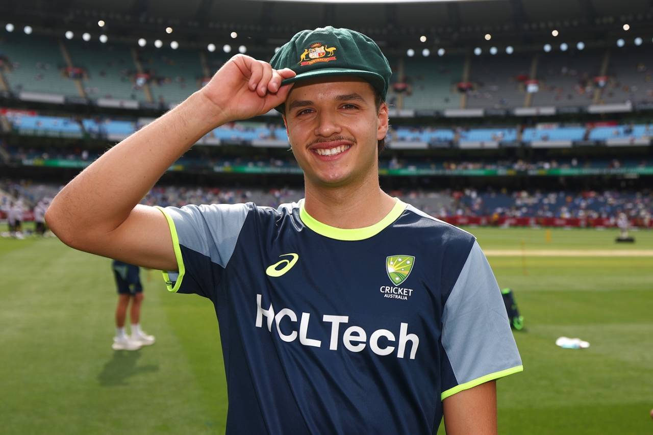 Sam Konstas wears his Baggy Green, Australia vs India, 4th Test, Day 1, Melbourne, ICC World Test Championship, December 26, 2024