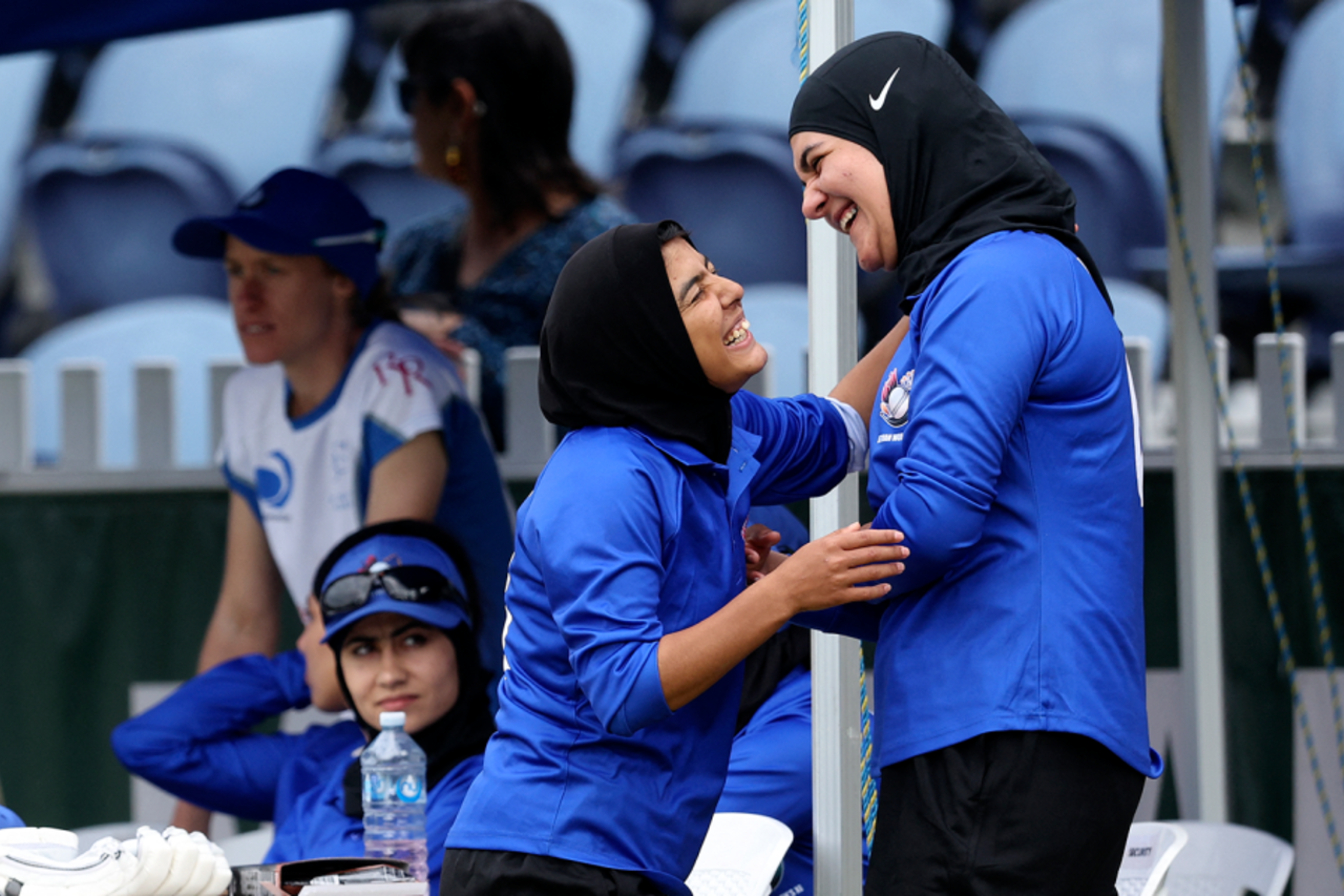 Afghanistan Women's players share a laug, Afghanistan Women's XI and Cricket Without Borders XI, Melbourne, January 30, 2025