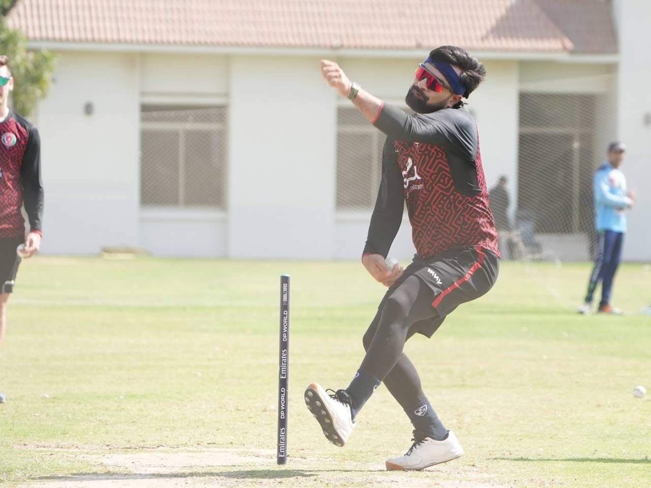 Rashid Khan bowls at an Afghanistan training session, ICC Men's Champions Trophy, Karachi, February 19, 2025