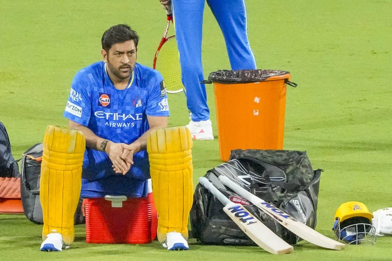 MS Dhoni prepares to bat at the nets, Chennai, March 22, 2025