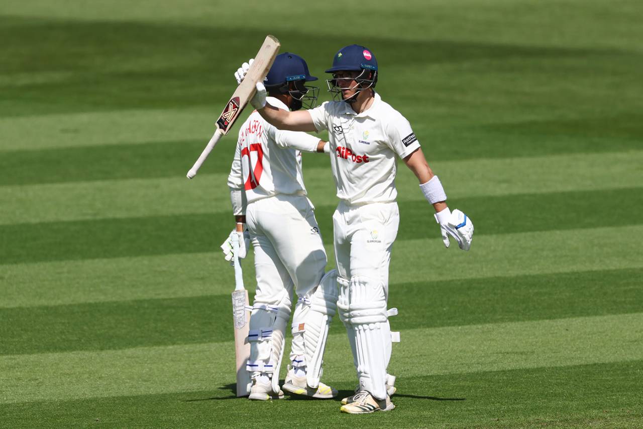 Asa Tribe acknowledges his half-century, Glamorgan vs Derbyshire, County Championship, Cardiff, May 2, 2025