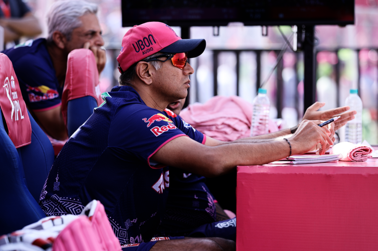 Rahul Dravid watches from the dugout, Rajasthan Royals vs Royal Challengers Bengaluru, IPL 2025, Jaipur, April 13, 2025