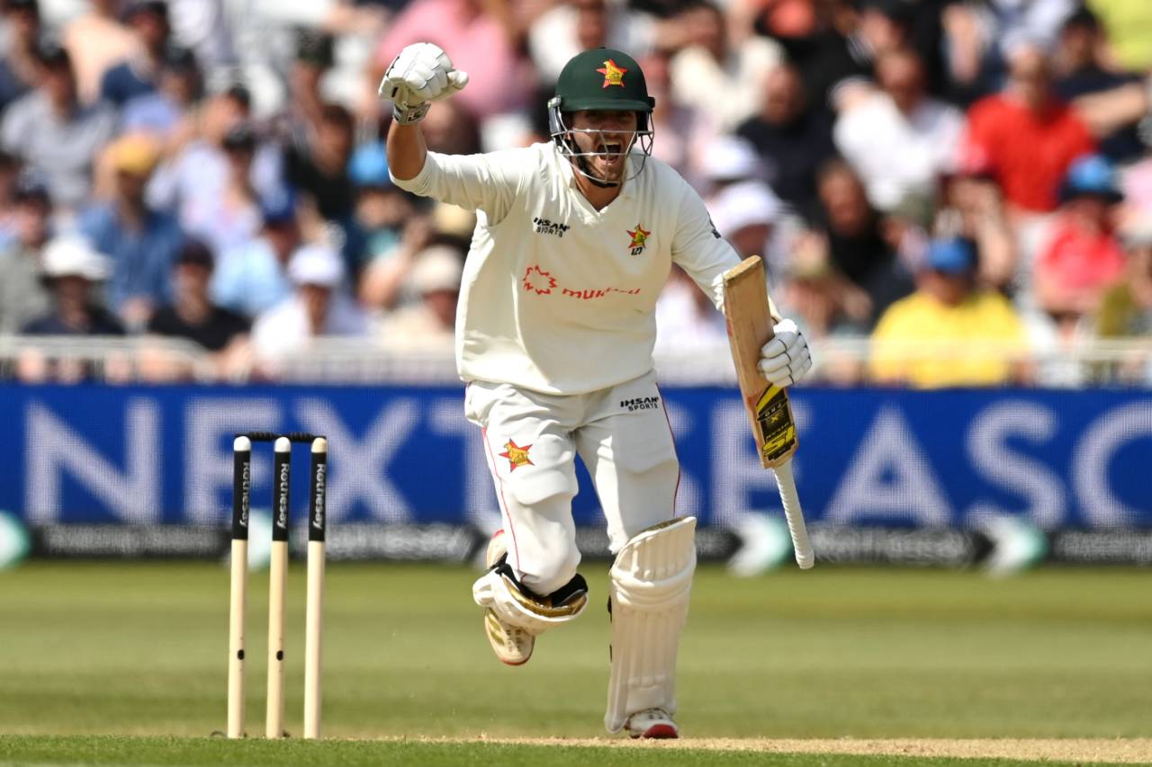 Brian Bennett roars in triumph after reaching his century, England vs Zimbabwe, Trent Bridge, 2nd day, May 23, 2025