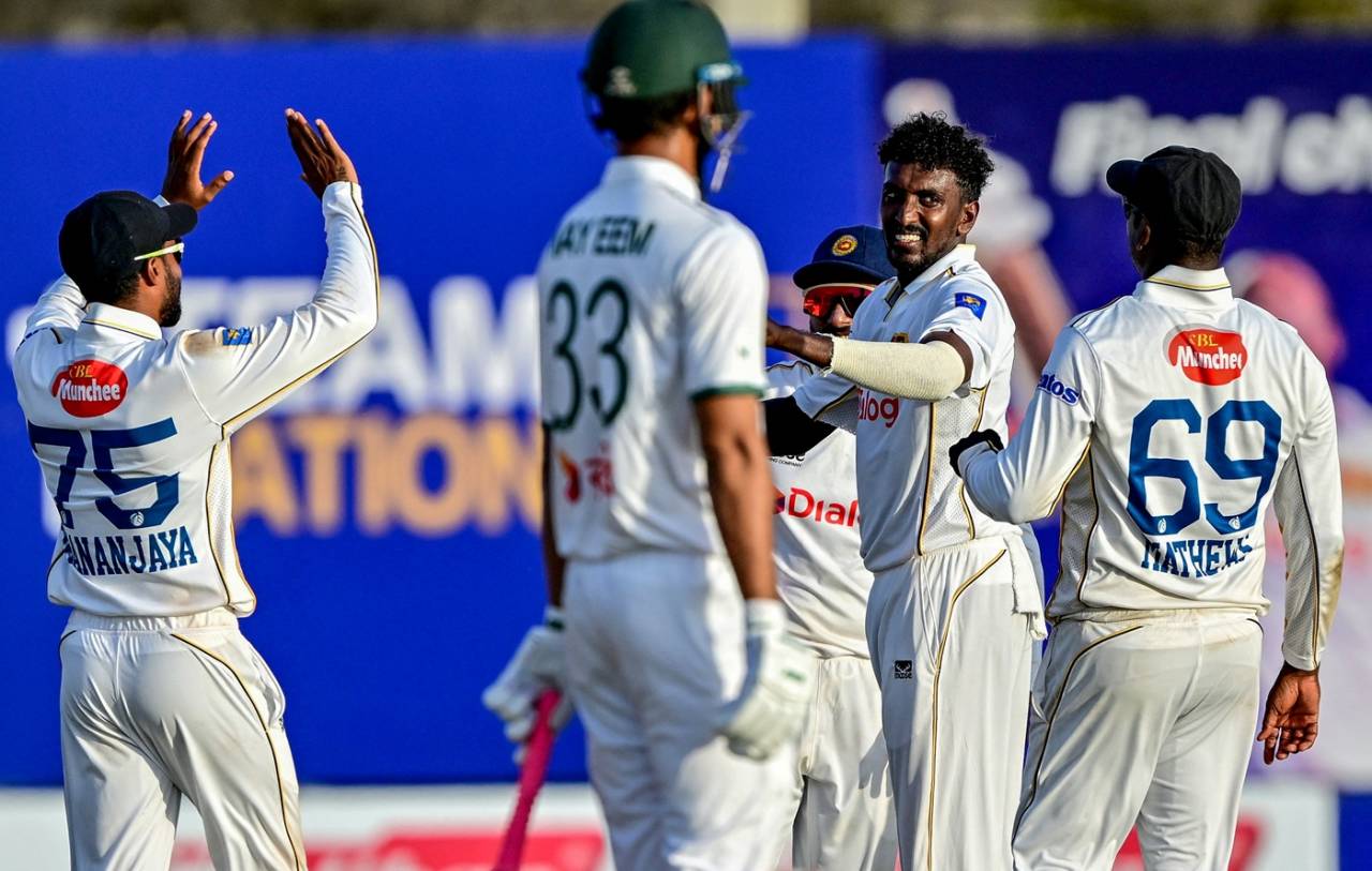 Milan Rathnayake celebrates a wicket, Sri Lanka vs Bangladesh, 1st Test, Galle, day 2, June 18, 2025