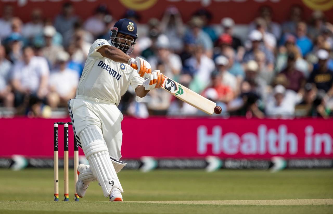 RIshabh Pant had an early attempt at a wild heave, England vs India, 1st Test, Leeds, 2nd day, June 21, 2025
