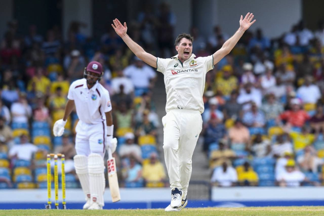 Pat Cummins trapped Roston Chase lbw on 40, West Indies vs Australia, 1st Test, day 2, Barbados, June 26, 2025