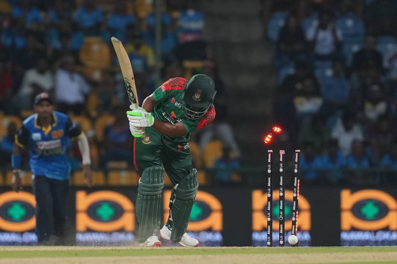 A searing Asitha Fernando yorker ended Tanzid Hasan's innings early, Sri Lanka vs Bangladesh, 3rd ODI, Pallekele, July 8, 2025