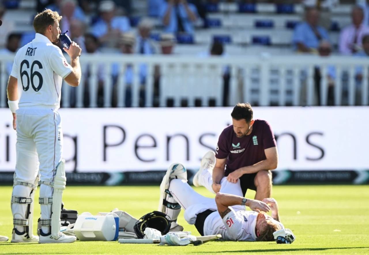 Ben Stokes receives treatment from the physio, but the decision didn't go in his favour, England vs India, 3rd Test, Lord's, London, Day 1, July 10, 2025