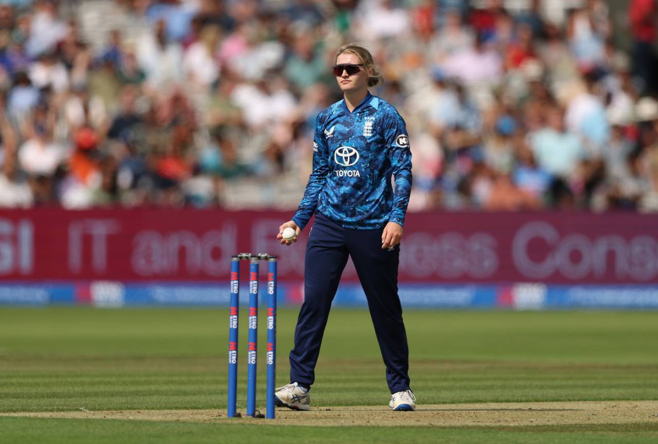 Charlie Dean reacts after taking a catch, England vs India, 2nd women's ODI, Lord's, London, July 19, 2025