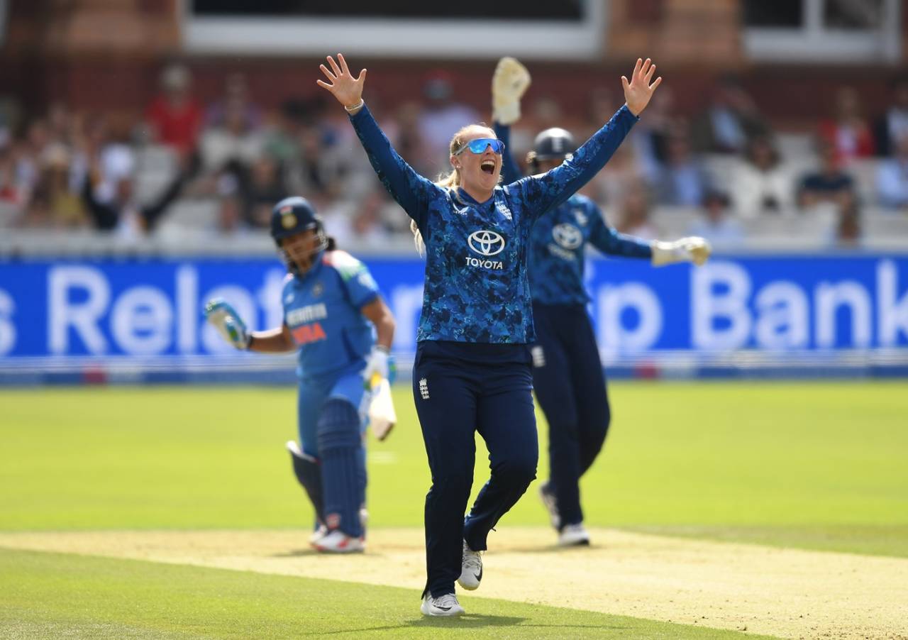 Sophie Ecclestone successfully appeals for lbw, England vs India, 2nd women's ODI, Lord's, London, July 19, 2025