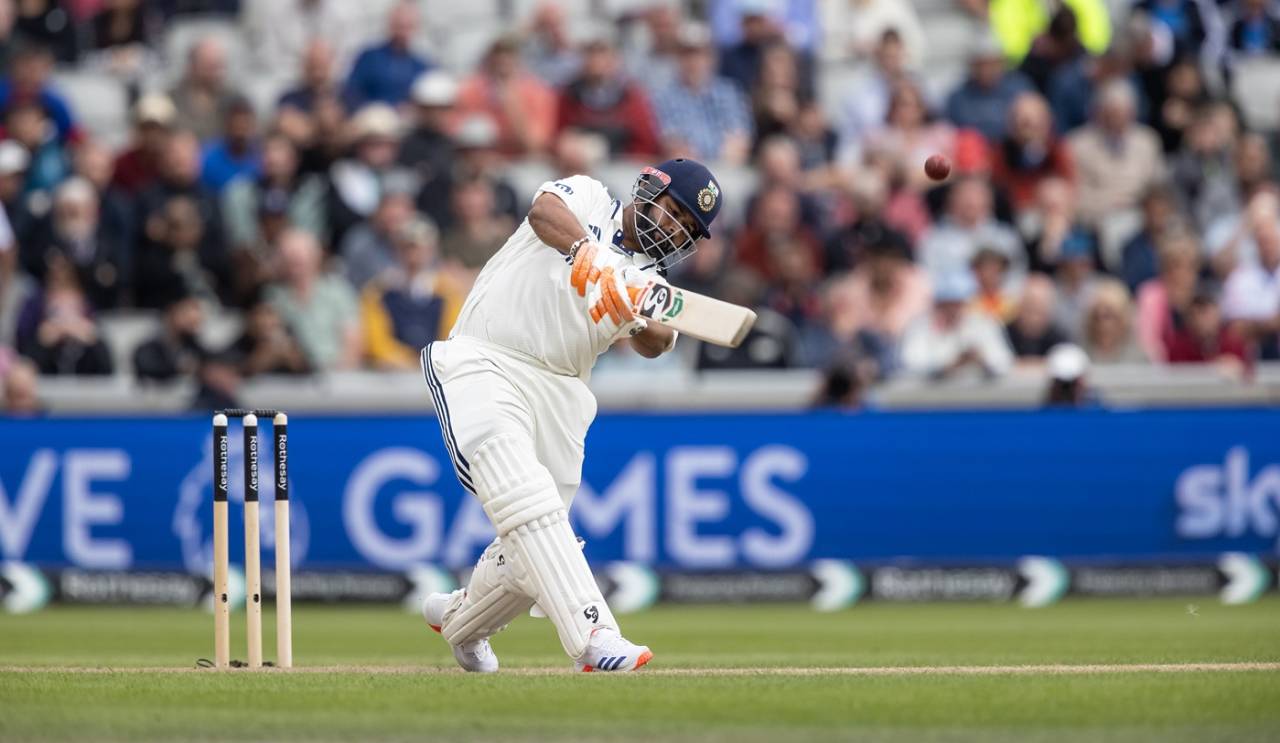 Rishabh Pant hit Brydon Carse for a six down the ground, England vs India, 4th Test, 1st day, Manchester, July 23, 2025