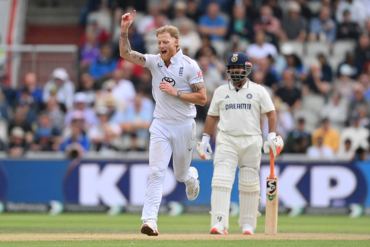 Stokes celebrates his five-for, England vs India, 4th Test, 2nd Day, Manchester, July 24, 2025