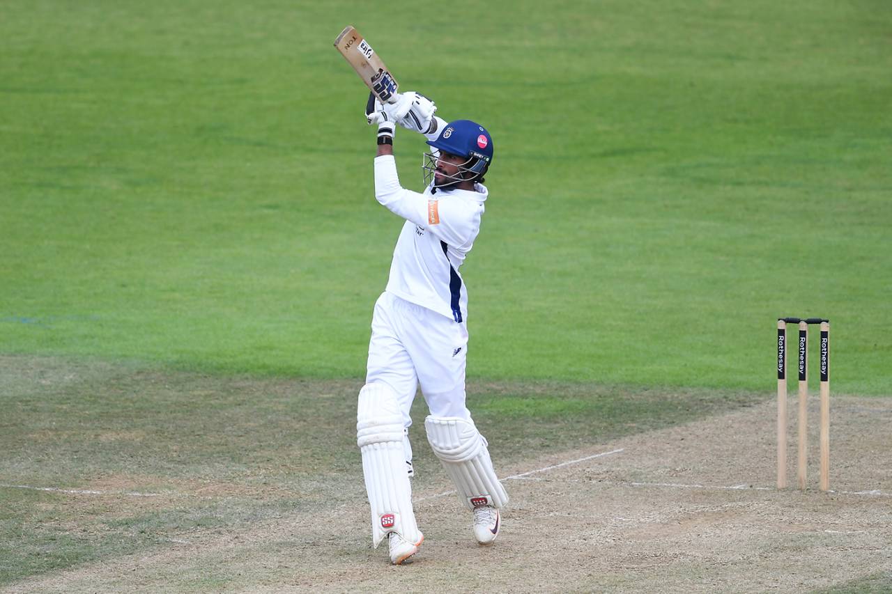 Tilak Varma on the way to his second Hampshire hundred, Hampshire vs Nottinghamshire, County Championship, Utilita Bowl, July 24, 2025