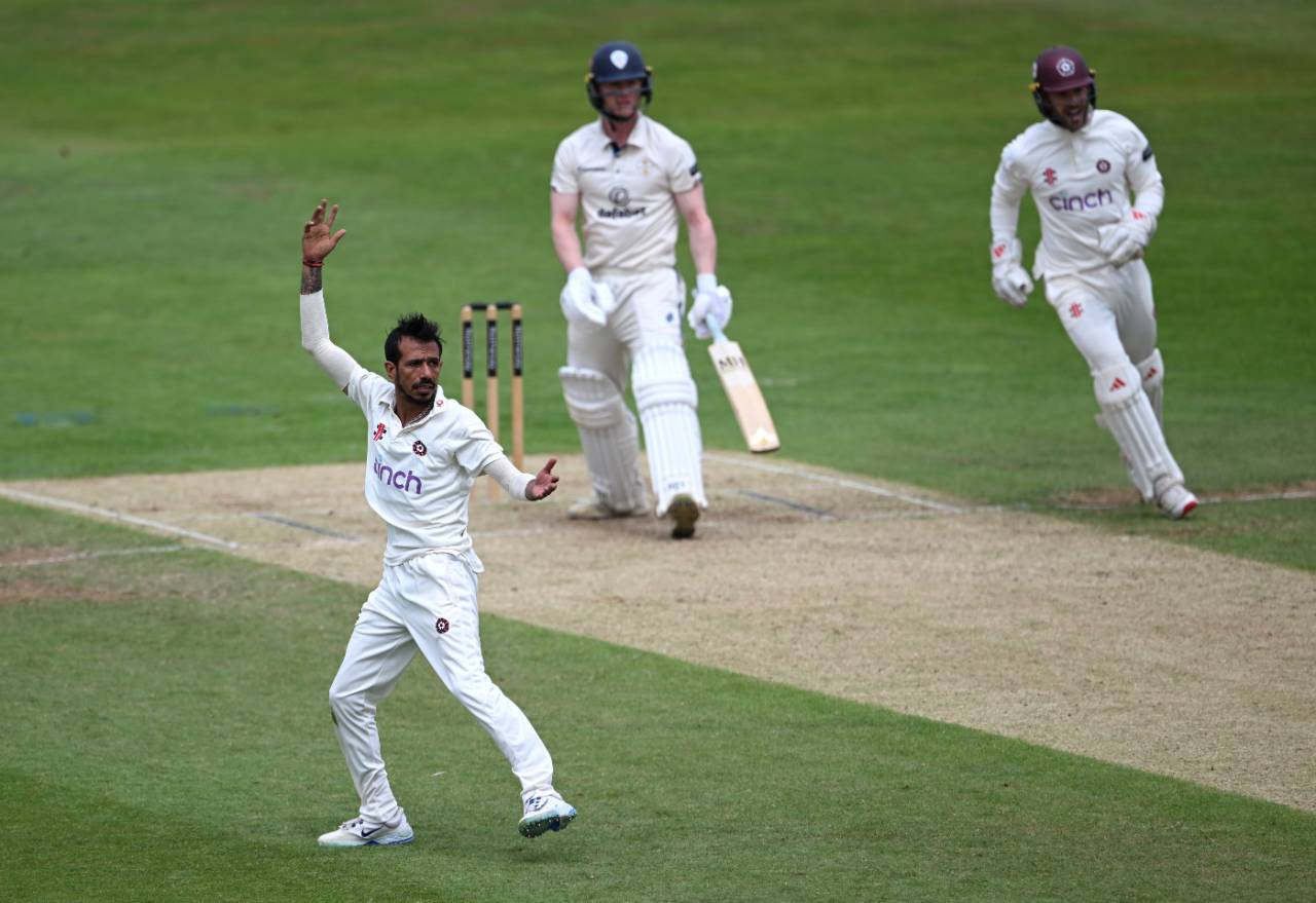 Yuzvendra Chahal appeals for another wicket, Northamptonshire v Derbyshire, County Championship, Northampton, July 29, 2025