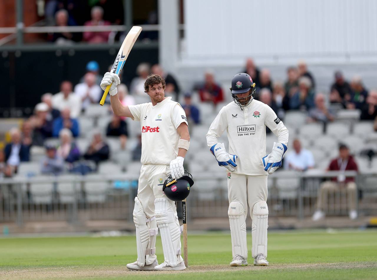 Sam Northeast acknowledges his hundred, Lancashire vs Glamorgan, Division Two, Rothesay County Championship, Emirates Old Trafford, July 31, 2025
