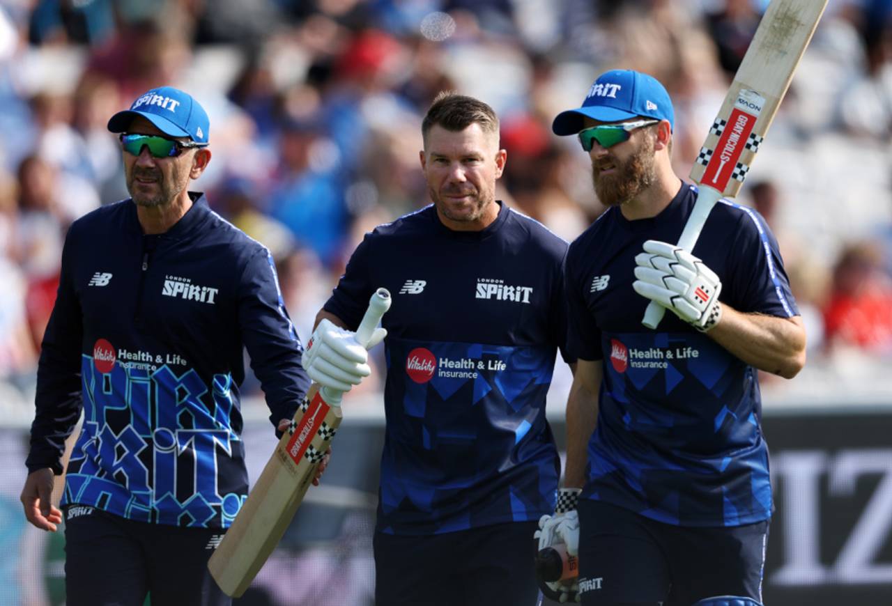 Justin Langer, David Warner and Kane Williamson arrive before the game, London Spirit vs Oval Invincibles, Men's Hundred, Lord's, August 5, 2025