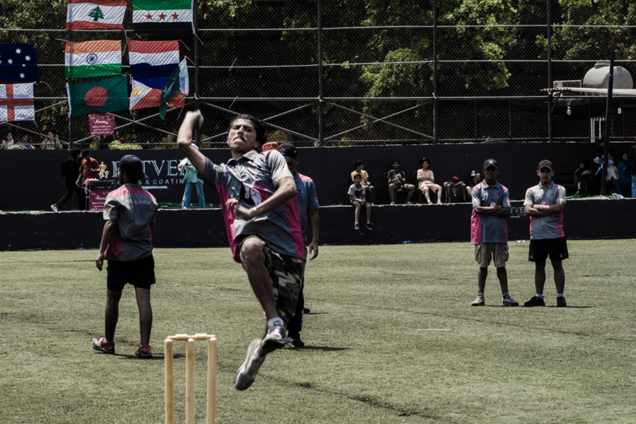 Louay Al Kadro bowls in the Lebanon T20 tournament, July 27, 2025