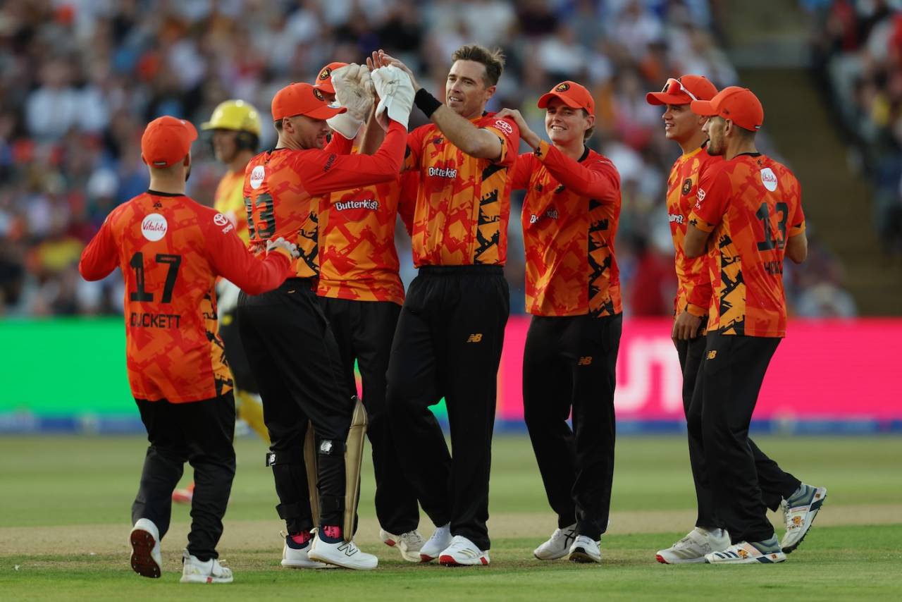 Tim Southee celebrates the wicket of Joe Root, Birmingham Phoenix vs Trent Rockets, Edgbaston, The Hundred, August 8, 2025