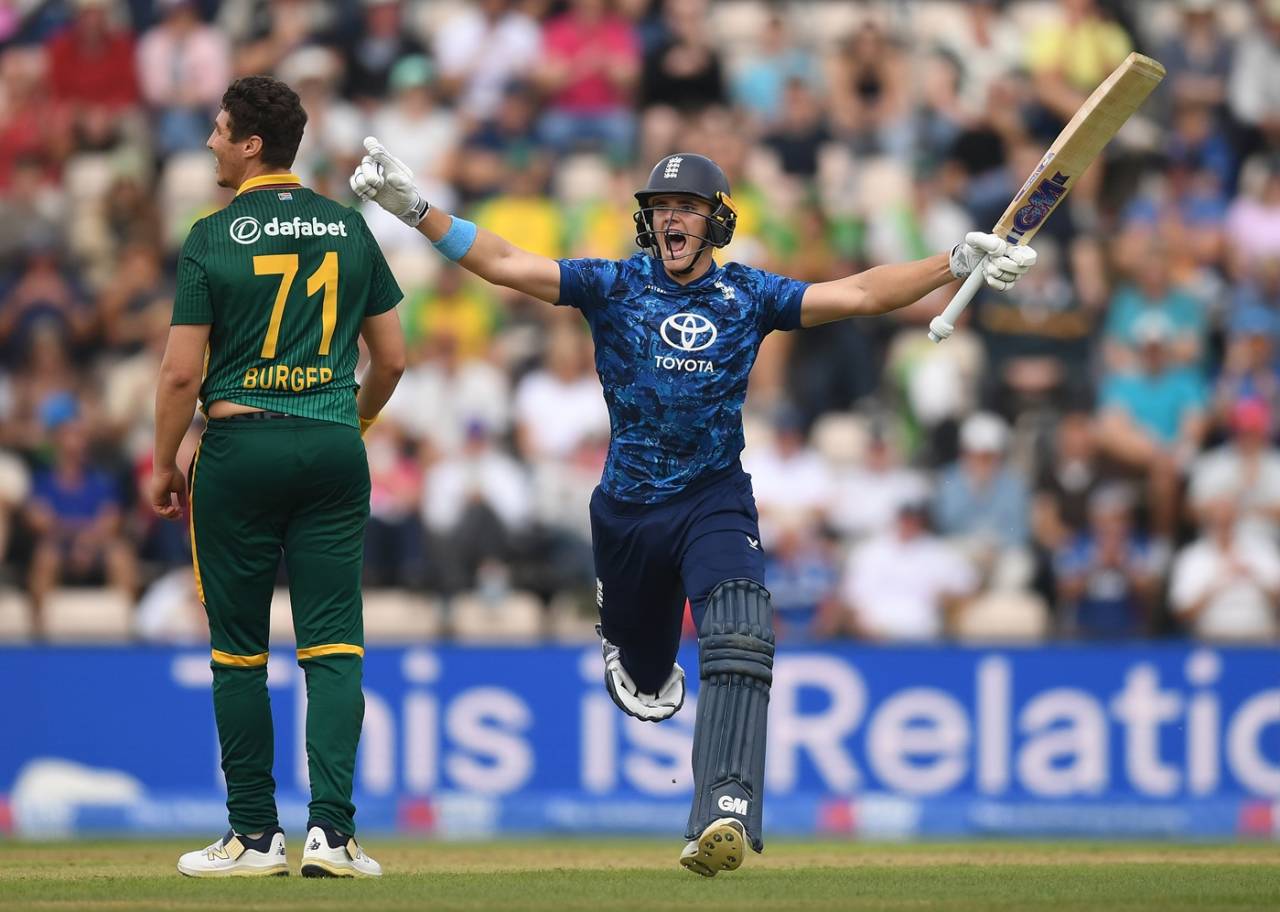 Jacob Bethell celebrates his maiden international century, England vs South Africa, 3rd ODI, Southampton, September 7, 2025