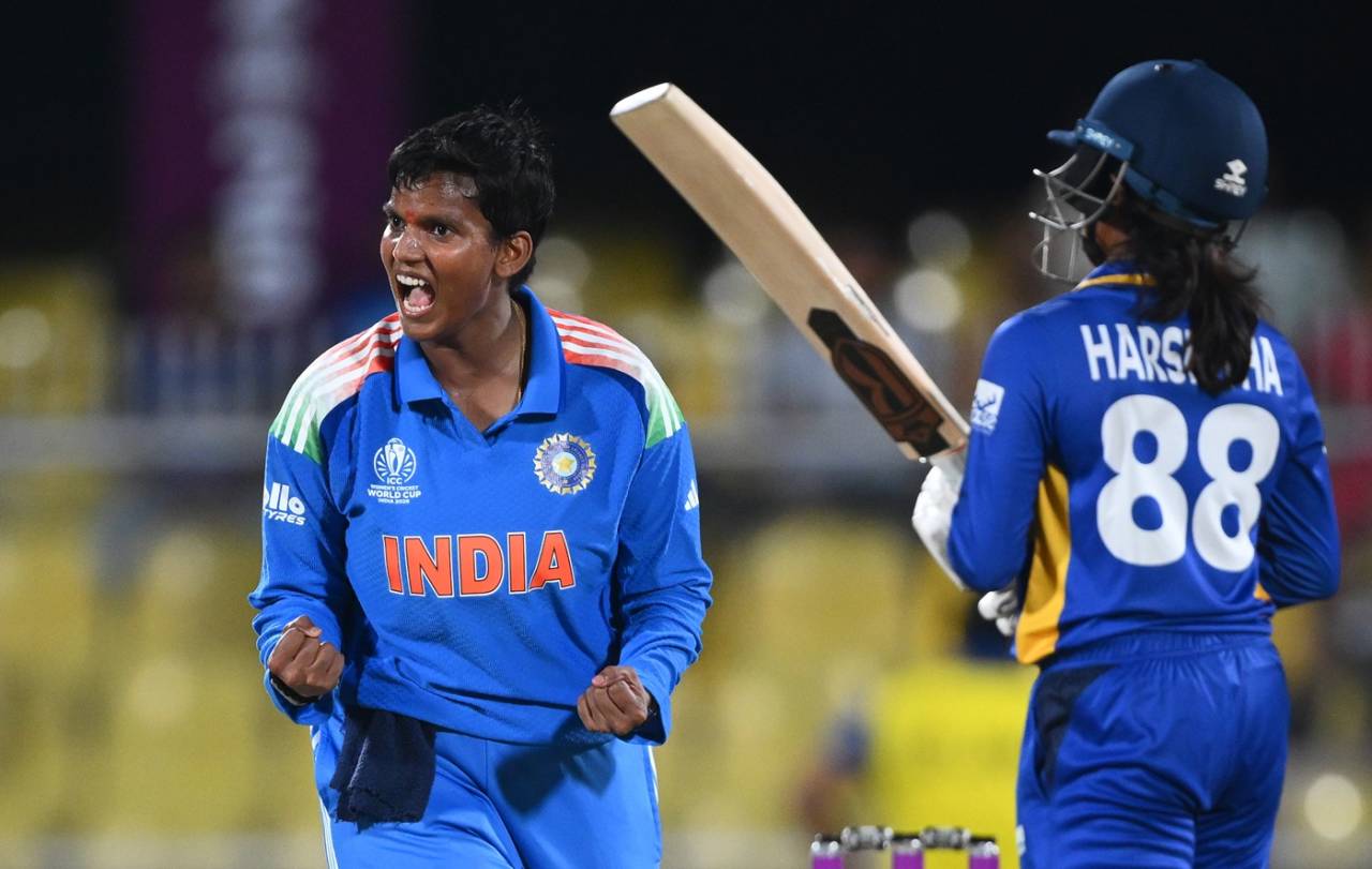 Deepti Sharma is pumped up after removing Chamari Athapaththu, India vs Sri Lanka, Women's ODI World Cup, Guwahati, September 30, 2025
