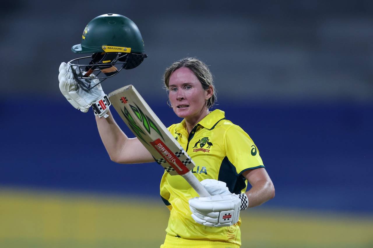 Beth Mooney celebrates her century against Pakistan