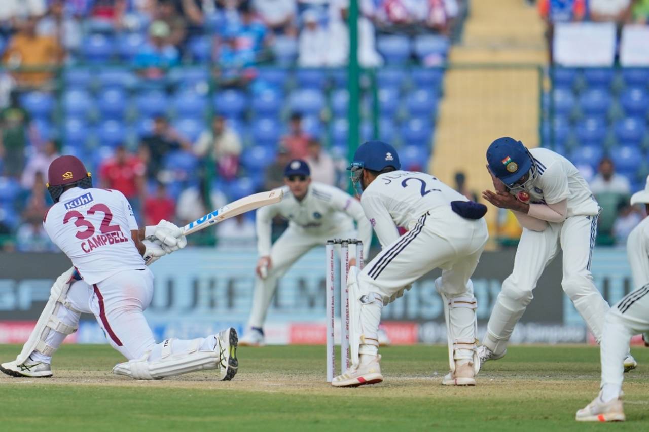 Sai Sudharsan was hit on the grille by John Campbell, but still caught the ball, India vs West Indies, 2nd Test, Delhi, 2nd day, October 11, 2025