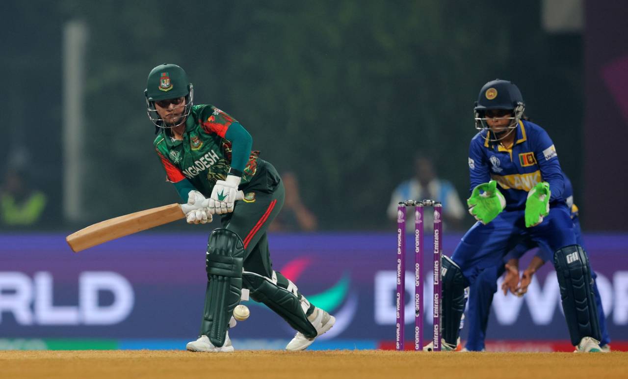Nigar Sultana plays a shot on the on-side, Bangladesh vs Sri Lanka, Women's World Cup 2025, Navi Mumbai, October 20, 2025