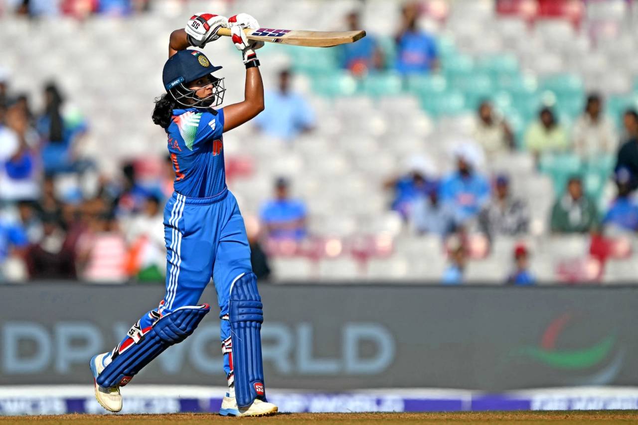 Pratika Rawal was a figure of elegance in her straight drive, India vs New Zealand, Women's ODI World Cup, Navi Mumbai, October 23, 2025