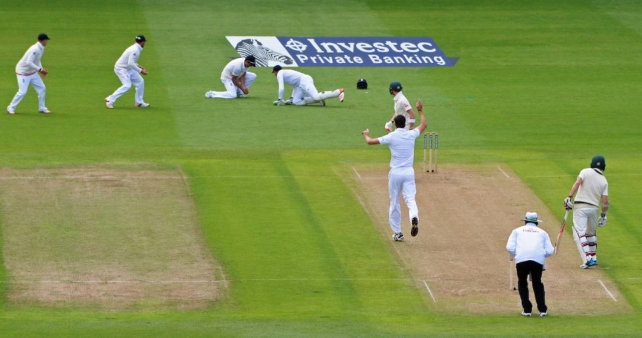Steve Smith nicks off to Steven Finn , England v Australia, 3rd Test, Edgbaston, 1st day, July 29, 2015