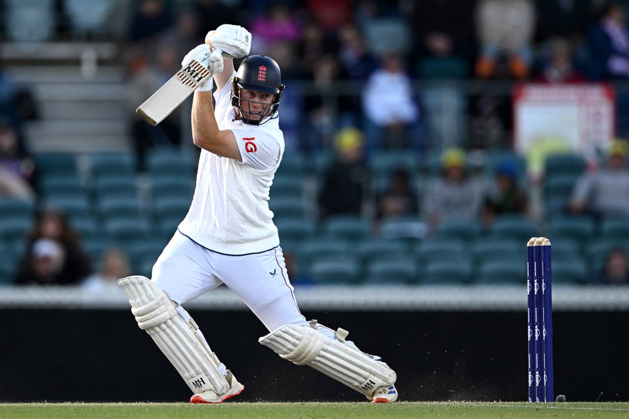 James Rew drives during his unbeaten 92, Prime Minister's XI vs England XI, Canberra, November 30, 2025