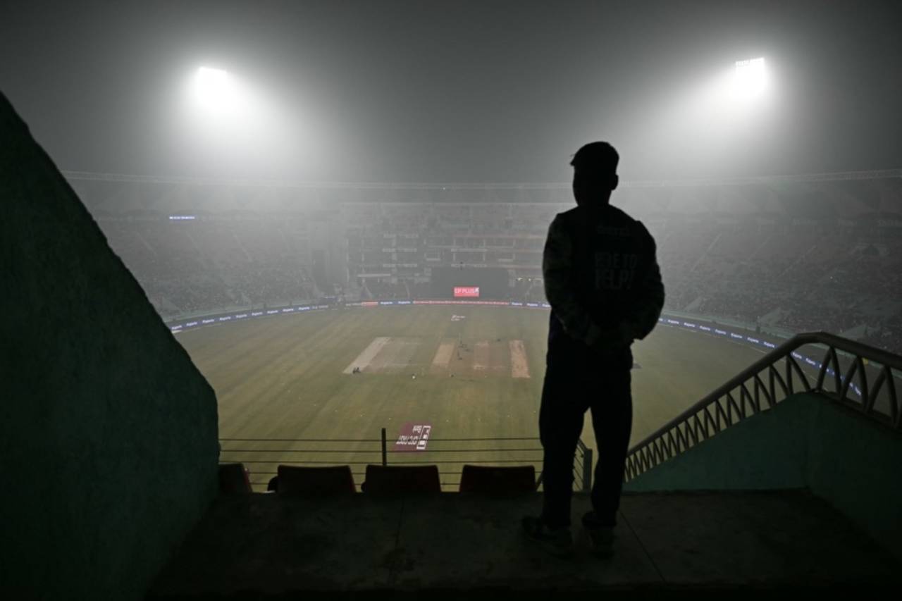 A view of the Lucknow stadium with fog affecting the start, India vs South Africa, 4th T20I, Lucknow, December 17, 2025