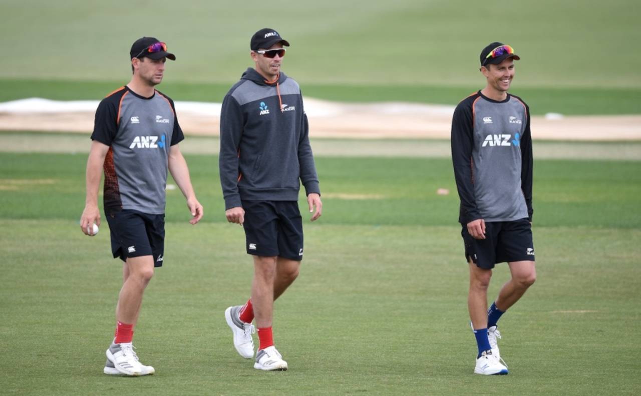 Matt Henry, Tim Southee and Trent Boult at a practice session ahead of the first Test between New Zealand and England, Mount Maunganui, November 19, 2019
