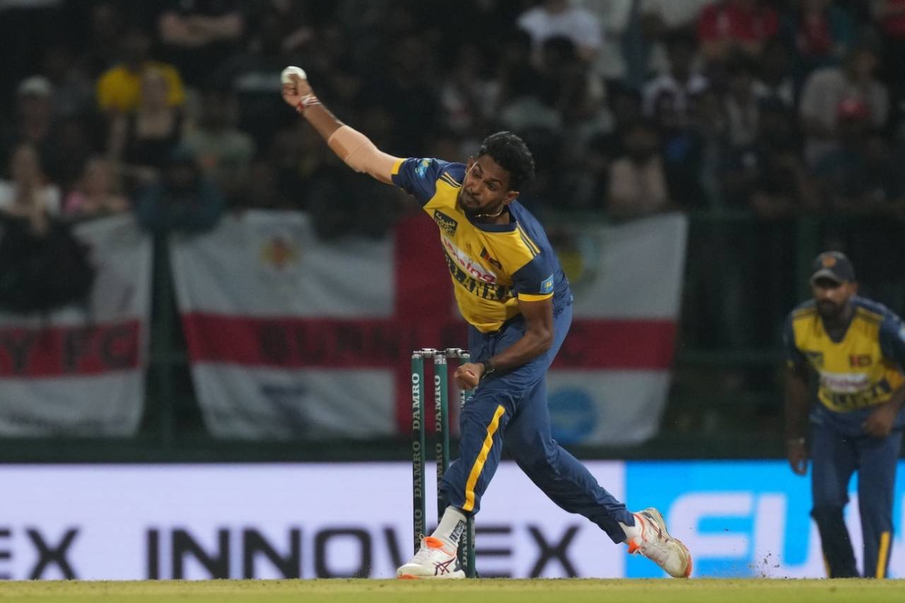 Matheesha Pathirana bowls, his release point still higher than it used to be, Sri Lanka vs England, 1st T20I, Pallekele, January 30, 2026