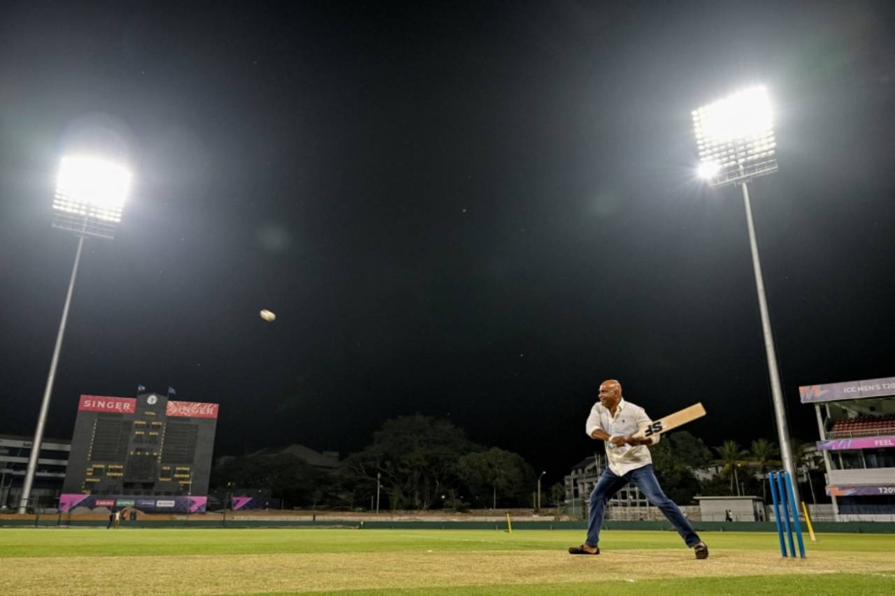 Sri Lanka head coach Sanath Jayasuriya bats under the SSC's new floodlights, Colombo, January 28, 2026