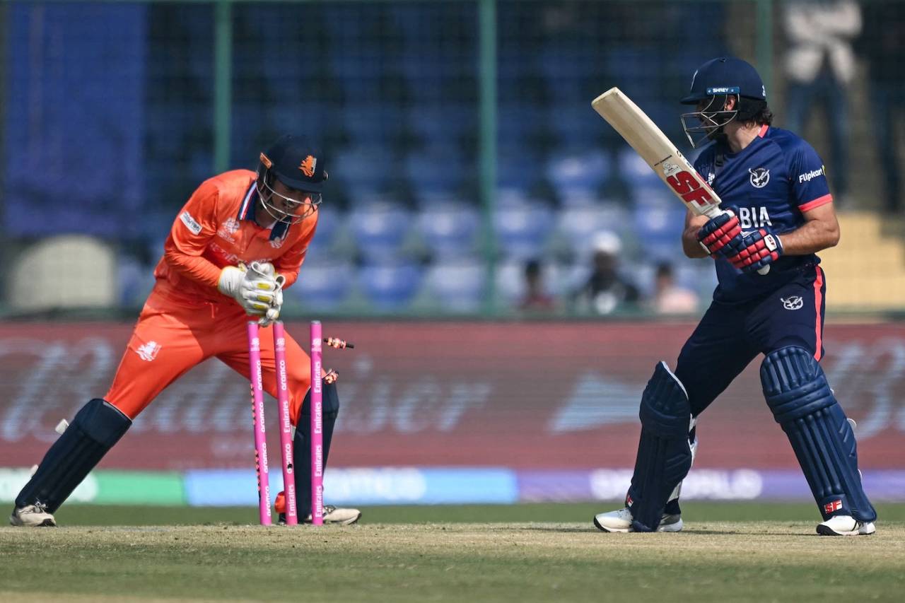 Louren Steenkamp is out stumped off Aryan Dutt, Namibia vs Netherlands, T20 World Cup, Delhi, February 10, 2026