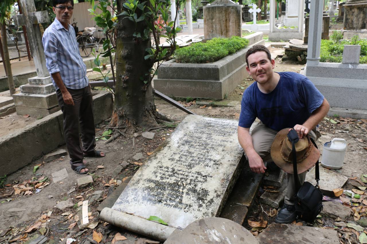 Andrew Miller visits his family burial plot in Kolkata, April 1, 2016