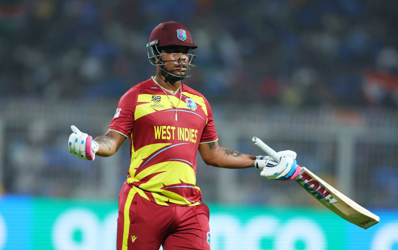 Shimron Hetmyer wasn't pleased with the third-umpire's decision upon being dismissed, India vs West Indies, T20 World Cup Super Eight, Kolkata, March 1, 2026