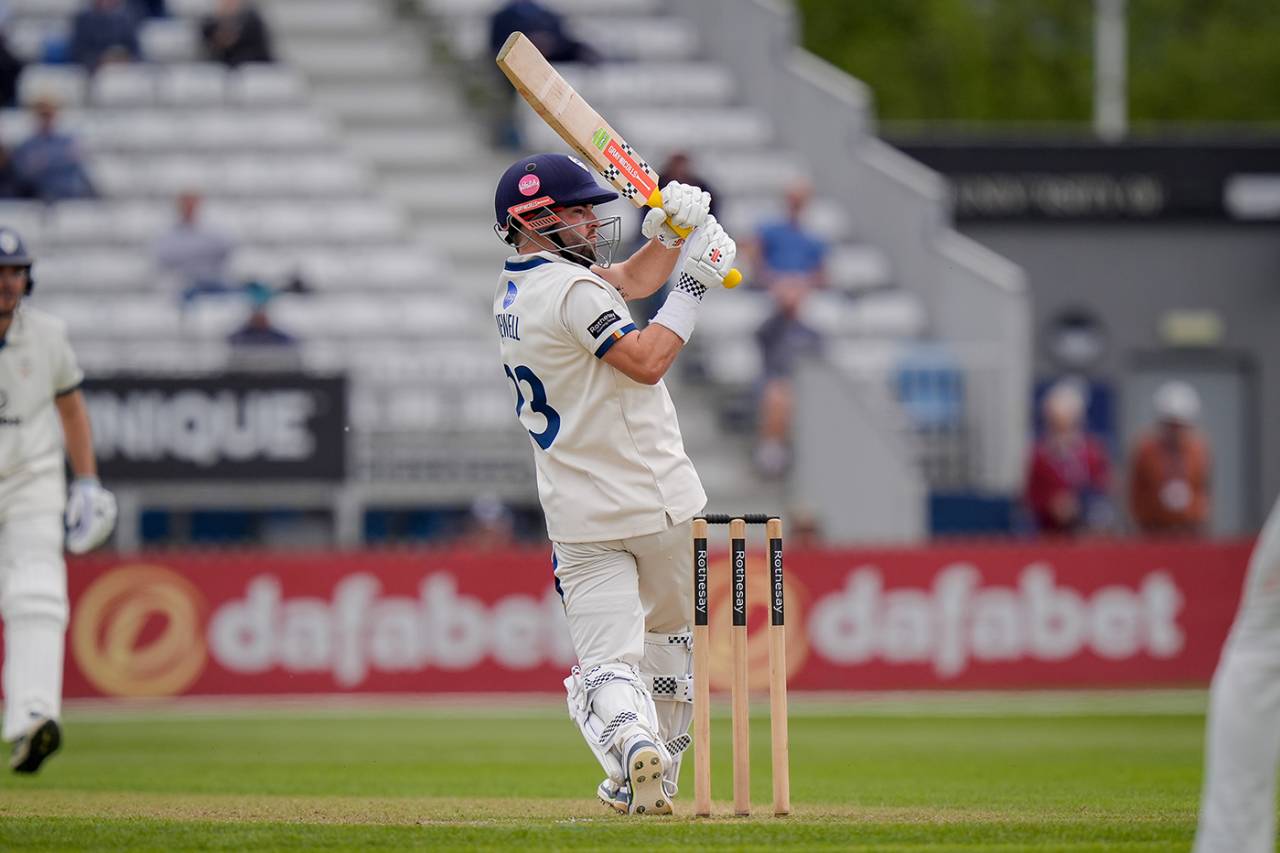 Caleb Jewell swings away a pull, County Championship Division Two, Derbyshire vs Northamptonshire, Derby, May 8, 2026
