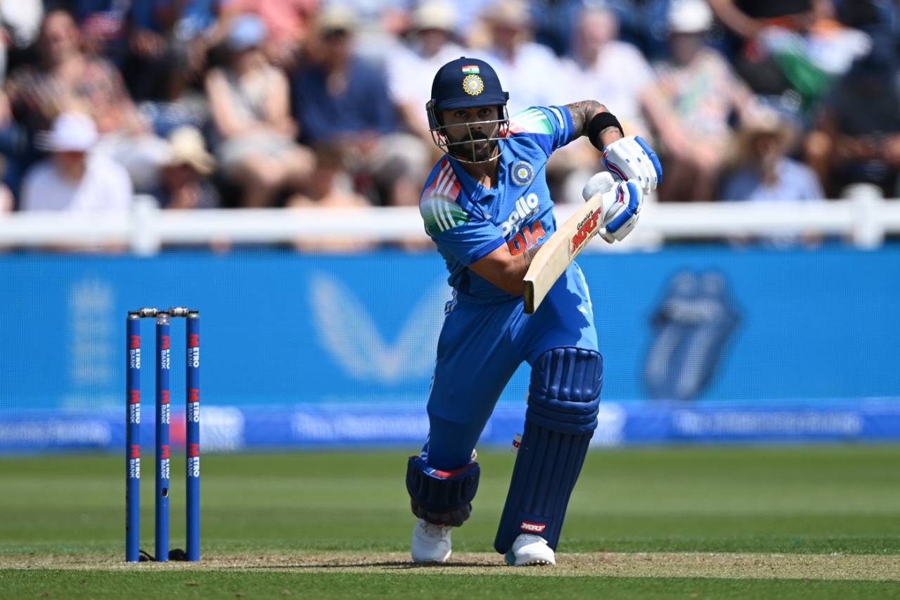 Virat Kohli got off the mark with an on-drive for four, England vs India, 2nd ODI, Cardiff, July 16, 2026