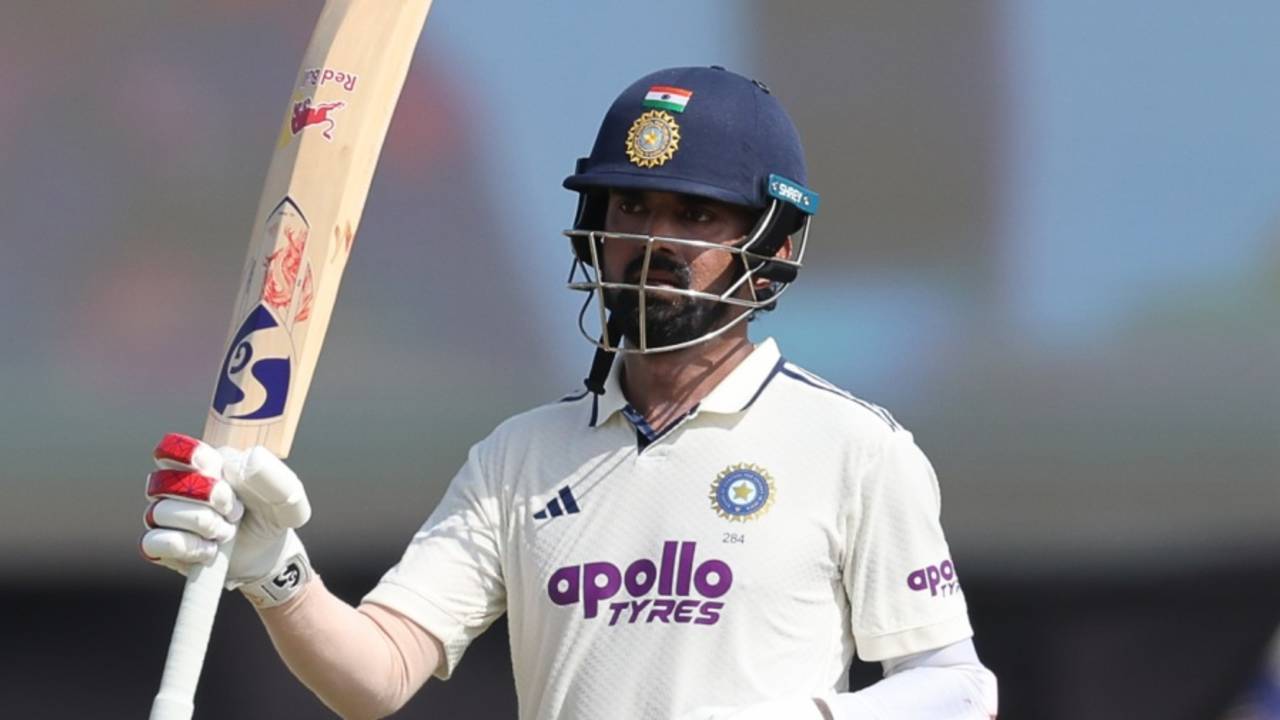 KL Rahul raises his bat after getting to a fifty, Sri Lanka vs India, 1st Test, Galle, 1st day, August 15, 2026