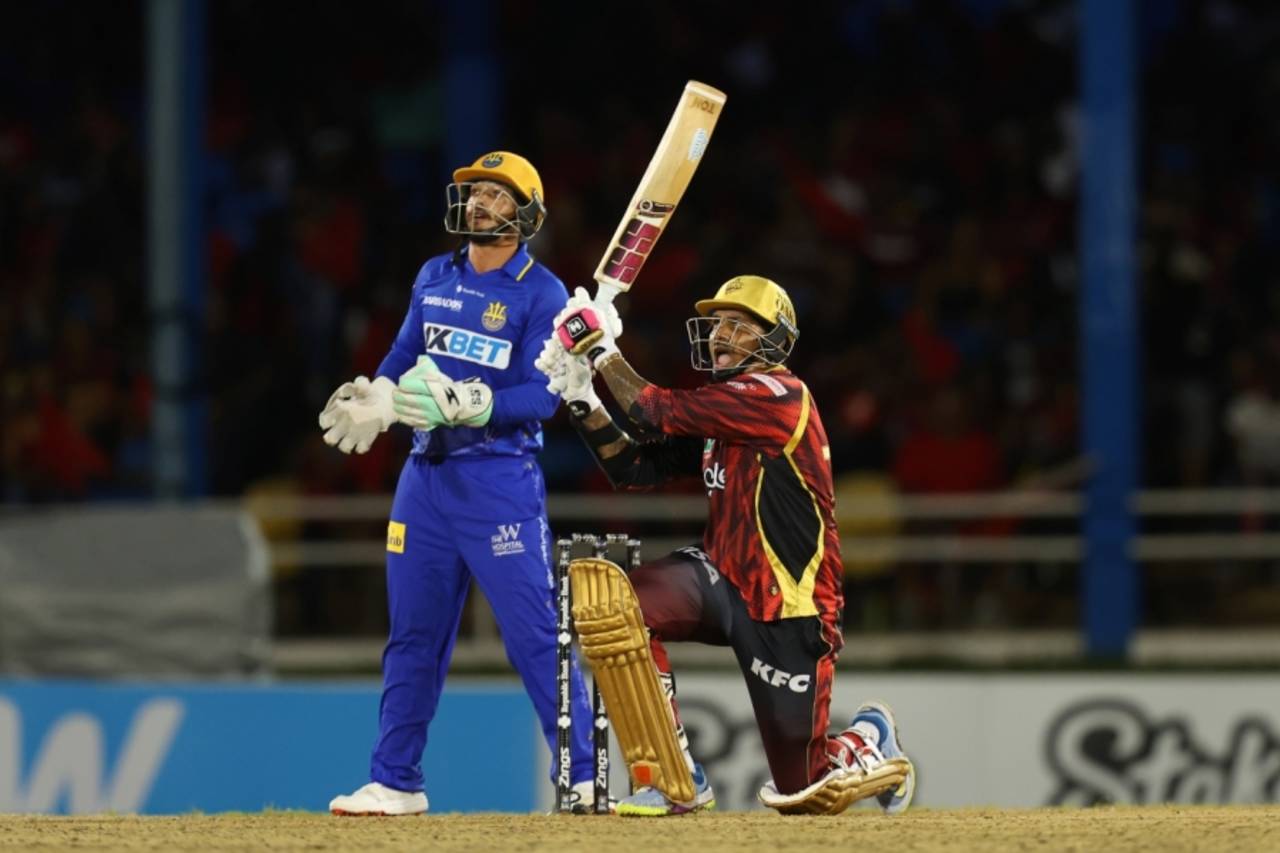 Sunil Narine hit five sixes in a 33-ball 55, Trinbago Knight Riders vs Barbados Royals, CPL 2026, Port of Spain, August 29, 2026