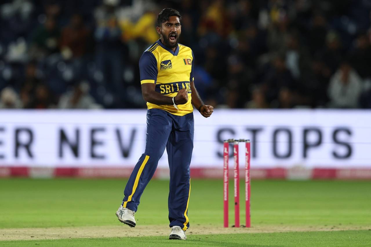 Eshan Malinga celebrates a wicket, England vs Sri Lanka, 2nd T20I, Cardiff, September 17, 2026