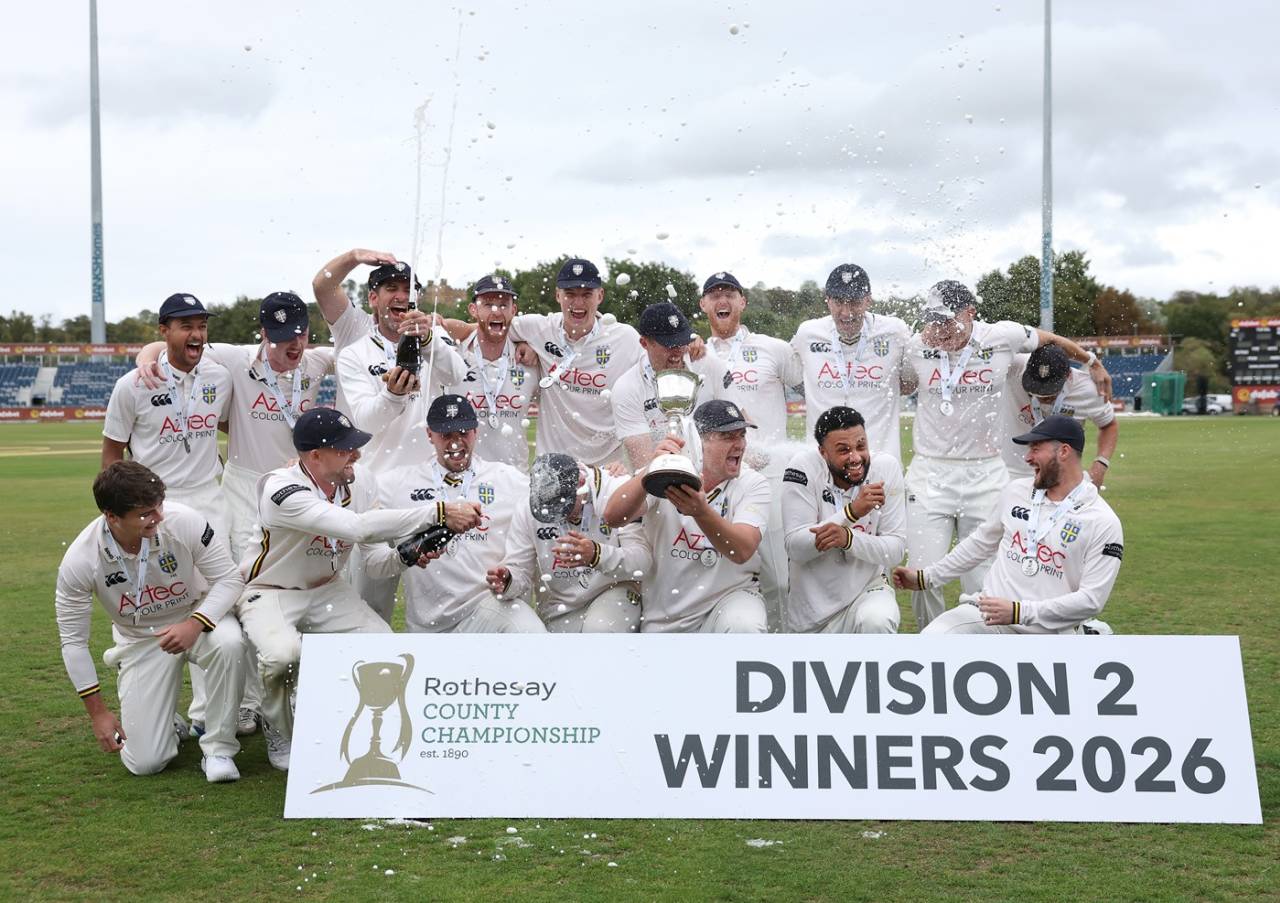 Durham celebrate winning the Division Two title, Durham vs Worcestershire, Chester-le-Street, September 18, 2026
