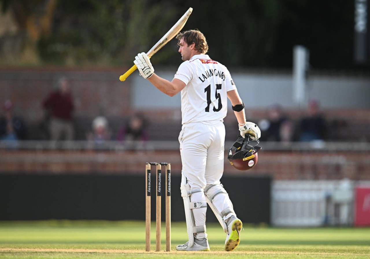 Tom Lammonby raises his bat for three figures, Somerset vs Surrey, County Championship, Division One, Taunton, September 25, 2026