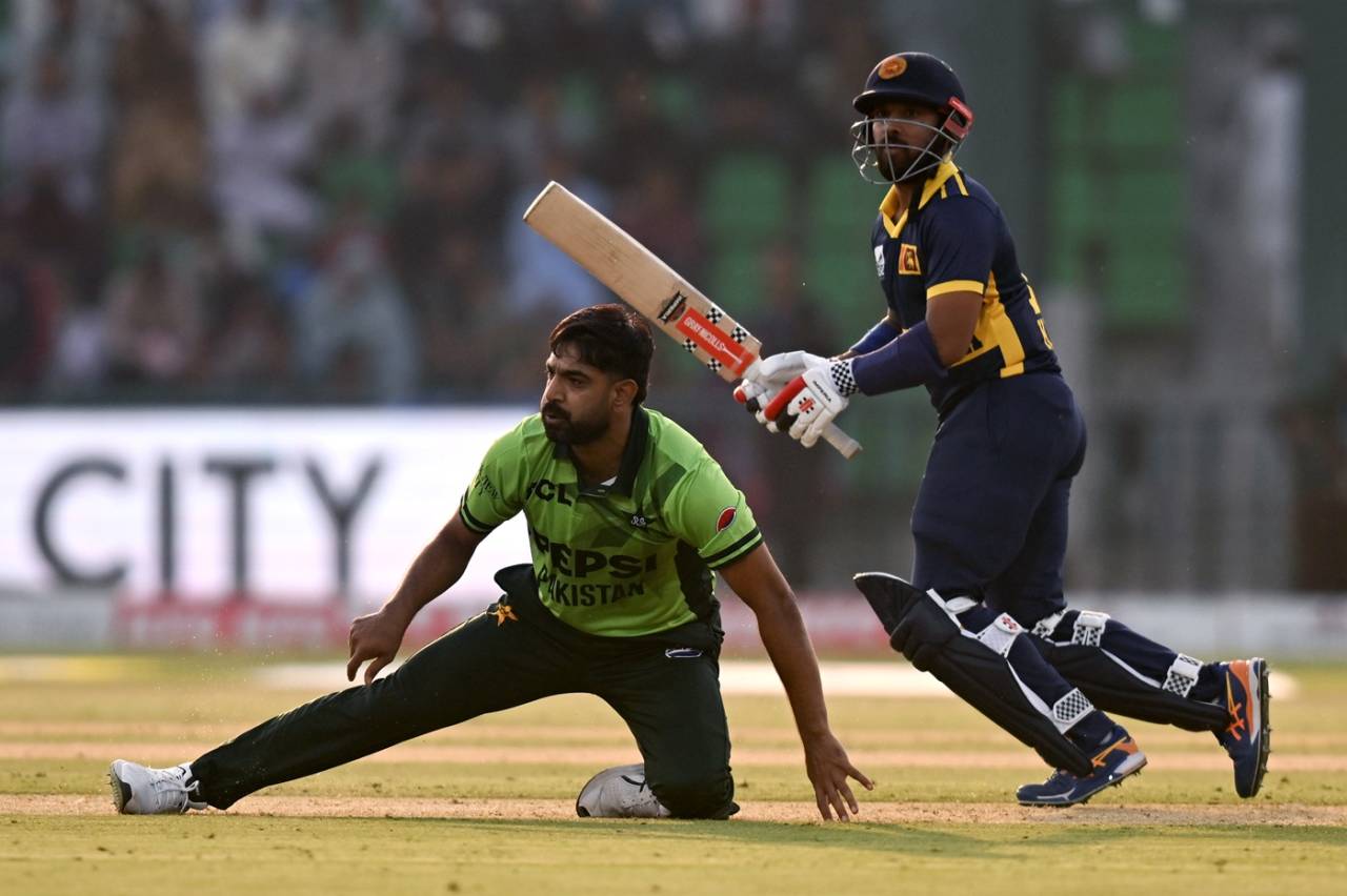 Kusal Mendis plays a shot as Haris Rauf takes a tumble, Pakistan vs Sri Lanka, ODI Tri-Series, Lahore, October 27, 2026