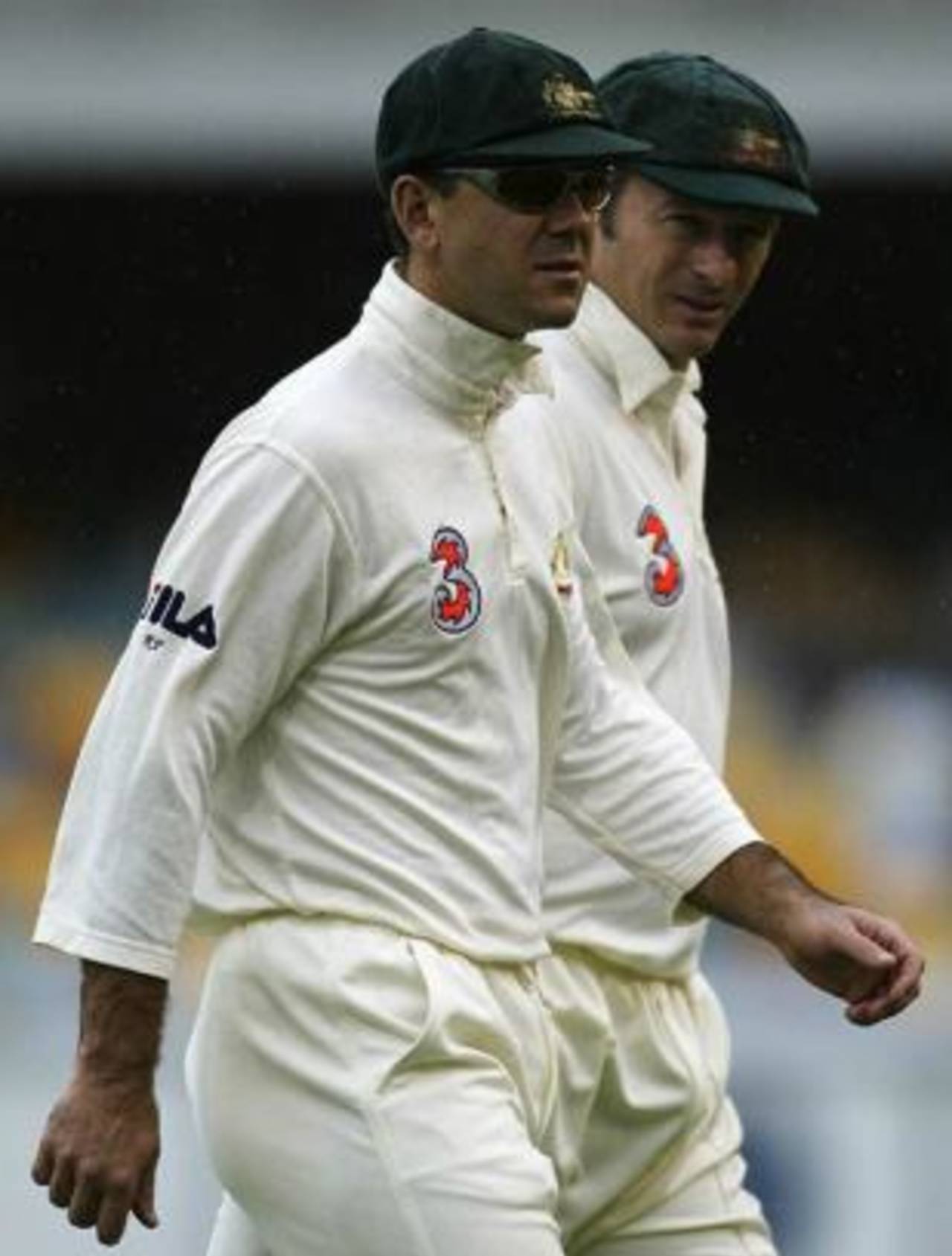 Two Australian captains - Ricky Ponting and Steve Waugh leave the field together, Australia v India, 1st Test, Brisbane, 3rd day, December 6, 2003