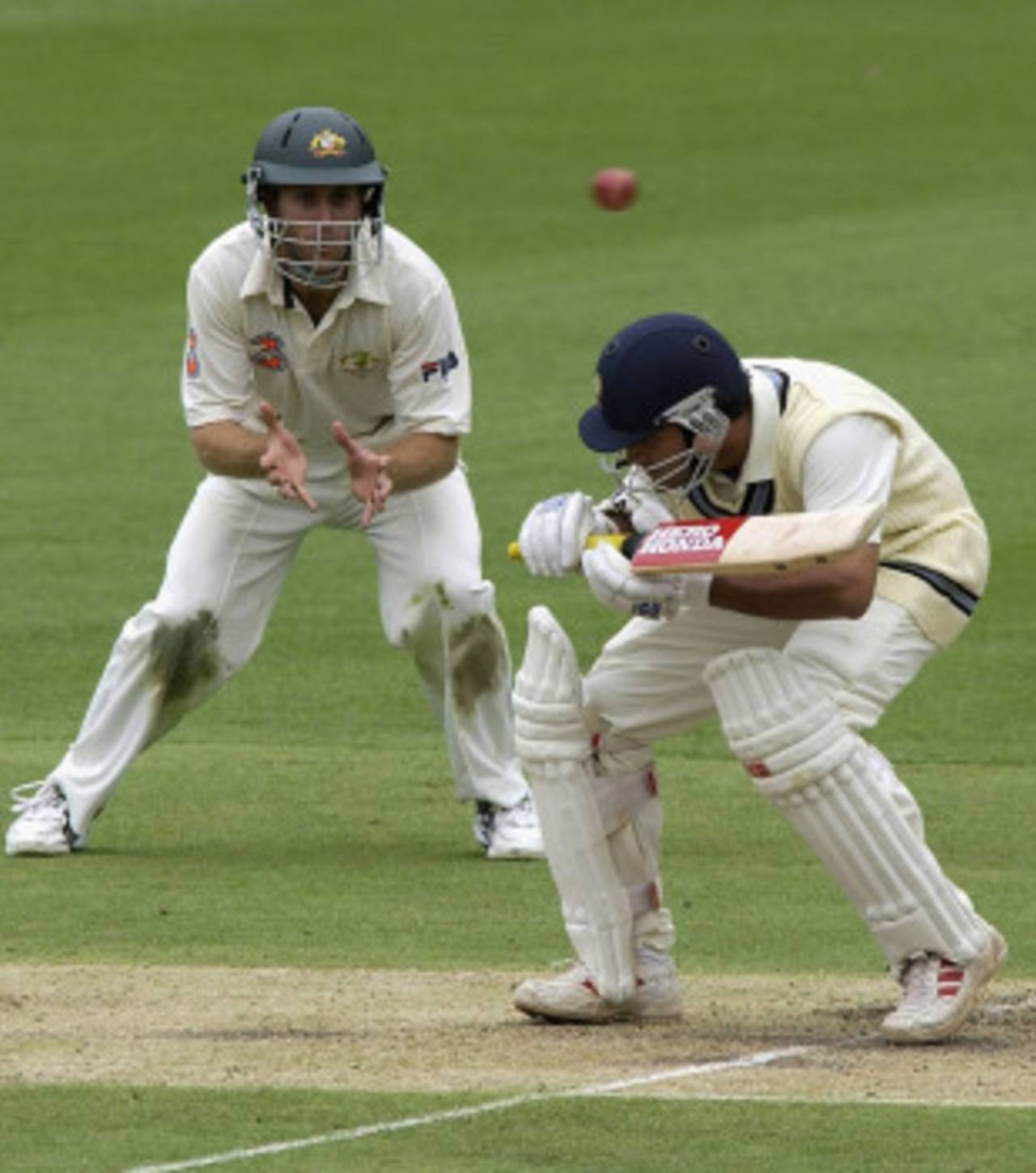 Short ball? No problem. Sourav Ganguly ducks, Australia v India, 1st Test, Brisbane, 4th day, December 7, 2003