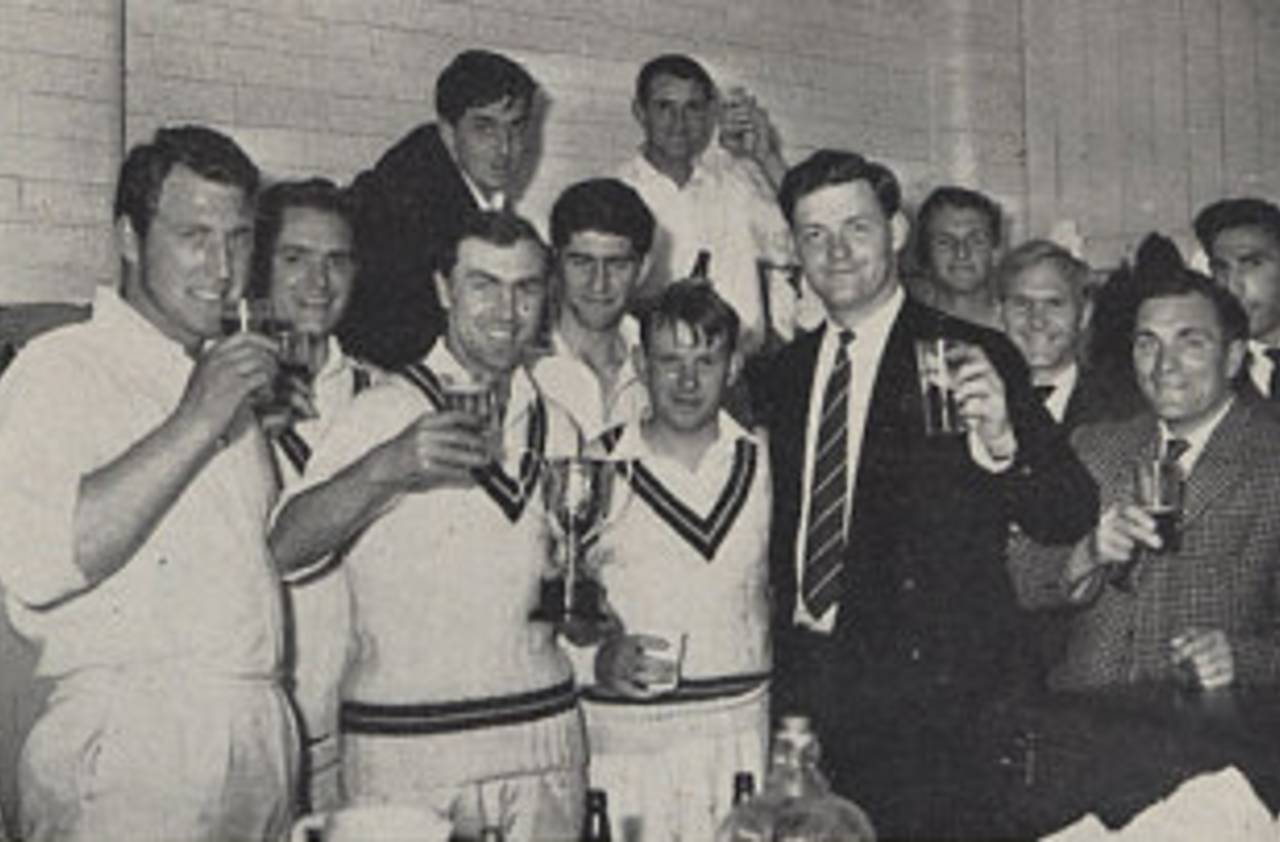 Keith Andrew and the Northants side celebrate victory in the Midland Knock-Out Cup, May 9, 1962